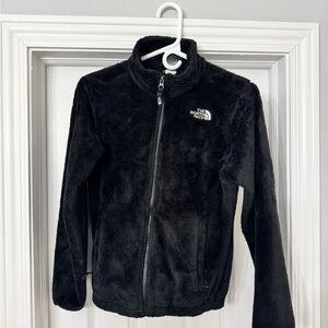 North Face Black fleece long sleeve zip front jacket. Size girls large 14/16.
